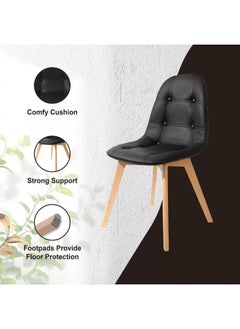 Taimi Set of 2 Modern Armless Solid Wooden Padded Seat Dining Chair, Office Chair, Desk Chairwith Back Rest Designer Chairs for Kitchen Home Office Lounge Living Room Cushioned Black  - Image 5