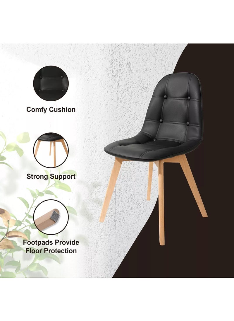 Taimi - Set of 2 Modern Armless Solid Wooden Padded Seat Dining Chair, Office Chair, Desk Chairwith Back Rest Designer Chairs for Kitchen Home Office Lounge Living Room Cushioned Black - Image 1
