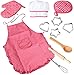 Acekid Chef Set for Kids11pcs Kitchen Costume Role Play Kits Girls Apron with Chef HatCooking Mitt and Cookie Cutters Rose red - Image 3