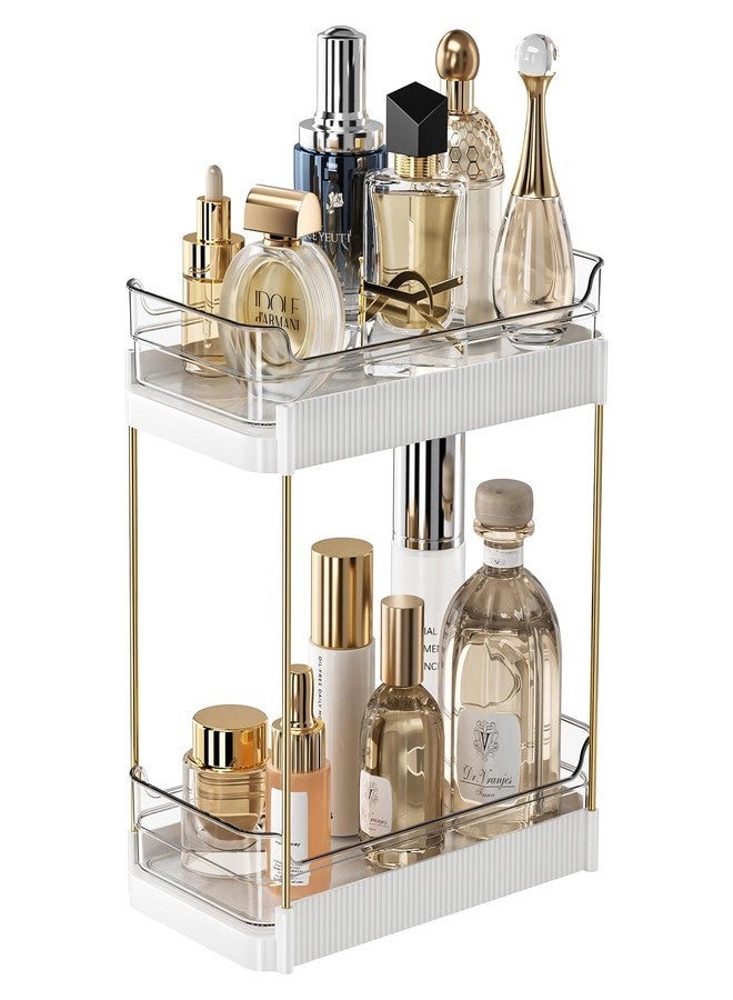 Dravina 2-Tier Makeup Organizer Storage Rack | Vanity Tray for Cosmetics, Skincare Organizers, Stationery & Countertop Storage | Bathroom & Dressing Table Organizer, Ideal Gift for Women, Black/White - Image 1