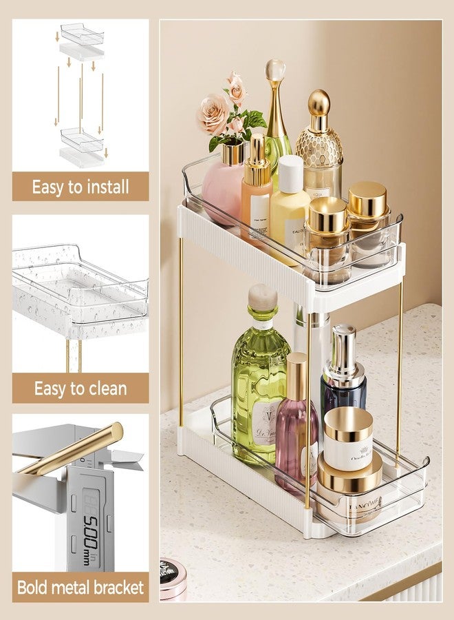 Dravina 2-Tier Makeup Organizer Storage Rack | Vanity Tray for Cosmetics, Skincare Organizers, Stationery & Countertop Storage | Bathroom & Dressing Table Organizer, Ideal Gift for Women, Black/White - Image 3