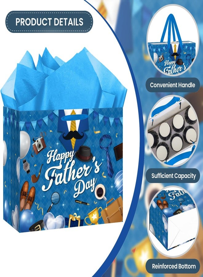Wayyogh Happy Fathers Day Gift Bag for Men Blue Suit Design Fathers Day Wrapping Paper Bag with Tissue Paper and Card Large Reinforced Bottom Bags with Handle for Dad Father Birthday Party Decoration Presents - Image 3
