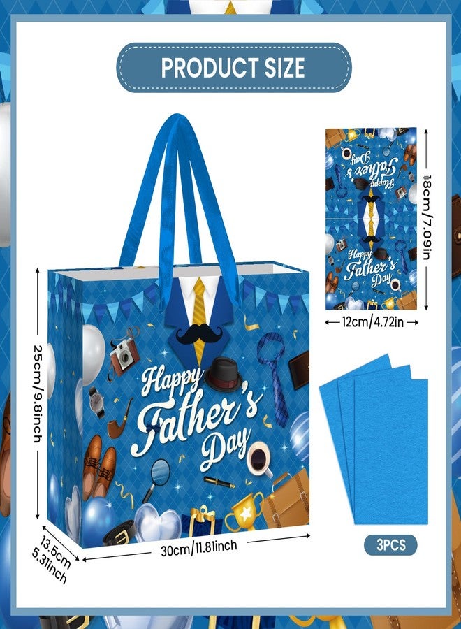 Wayyogh Happy Fathers Day Gift Bag for Men Blue Suit Design Fathers Day Wrapping Paper Bag with Tissue Paper and Card Large Reinforced Bottom Bags with Handle for Dad Father Birthday Party Decoration Presents - Image 2