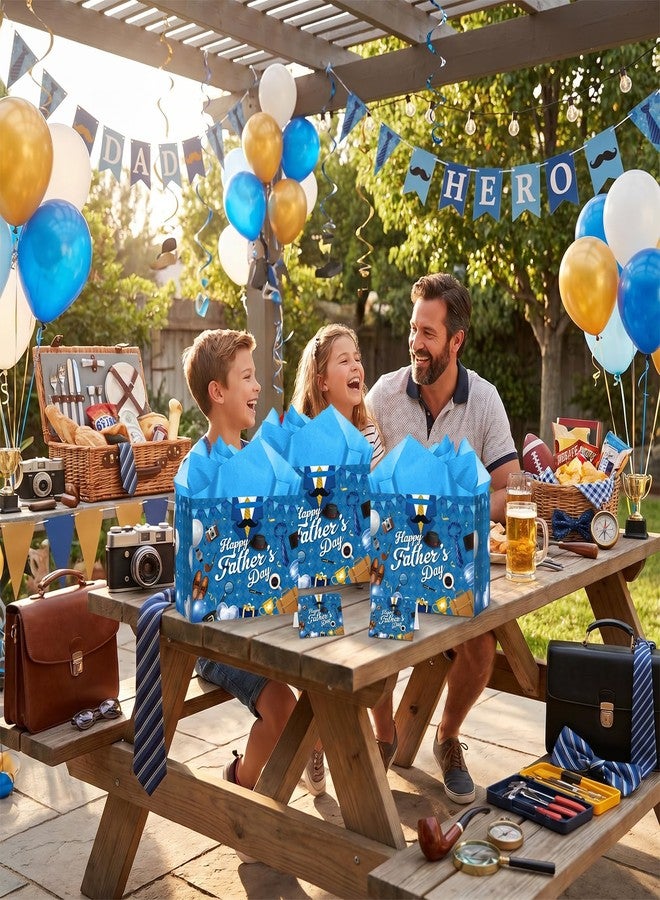 Wayyogh Happy Fathers Day Gift Bag for Men Blue Suit Design Fathers Day Wrapping Paper Bag with Tissue Paper and Card Large Reinforced Bottom Bags with Handle for Dad Father Birthday Party Decoration Presents - Image 5