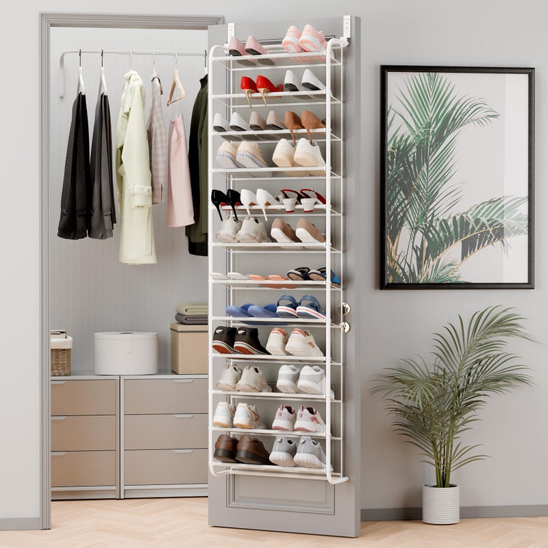 Whitmor 36 Pair Over The Door Shoe Organizer, 12 Tier Hanging Shoe Organizer, Heavy Duty Metal & Mesh Shoe Holder, Hanging Shoe Rack for Closet Organizer & Storage, 69"L x 21.7"W x 7.5"H, Matt White - Image 1