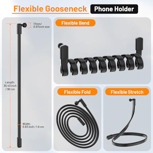 ZMHH Flexible Phone Holder for Treadmill |Stroller |Wheel |Chair Pole |Stick |Rod |Tube |Shelf | Railing |Cart,35.4" / 90 cm Gooseneck Arm Mount,Compatible with 3.5~7.5" iPhone/LG/Galaxy Smartphone - Image 3