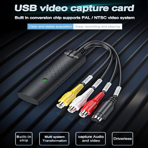 GR Deals Capture Card, USB Video Capture Card Device, Audio Video Converter Grabber for RCA to USB-Convert VHS Mini DV VCR Hi8 DVD to Digital, for PC TV Tape Player Camcorder. (Black) - Image 2