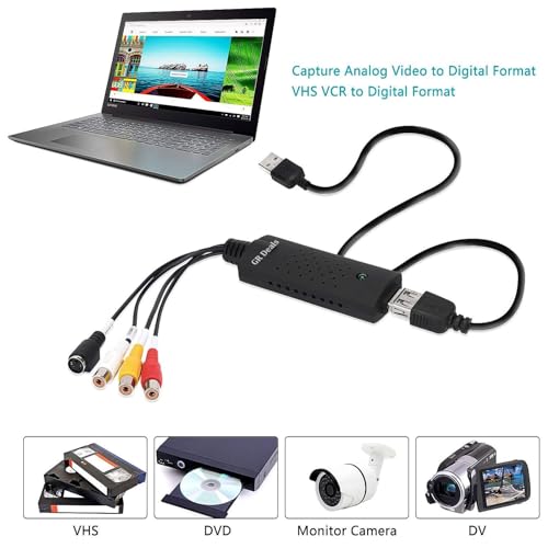 GR Deals Capture Card, USB Video Capture Card Device, Audio Video Converter Grabber for RCA to USB-Convert VHS Mini DV VCR Hi8 DVD to Digital, for PC TV Tape Player Camcorder. (Black) - Image 3