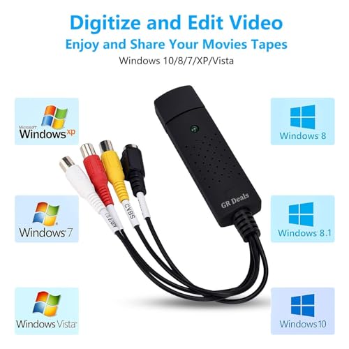 GR Deals Capture Card, USB Video Capture Card Device, Audio Video Converter Grabber for RCA to USB-Convert VHS Mini DV VCR Hi8 DVD to Digital, for PC TV Tape Player Camcorder. (Black) - Image 4