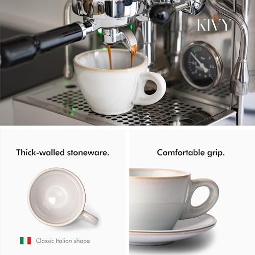 KIVY Cappuccino cups set [4x 8oz] - Thick-walled stoneware cappuccino cup set for latte art - Cappuccino coffee cups - Tazas de cafe - Latte cups - Ceramic latte art cup and saucer set of 4 - Grey - Image 2