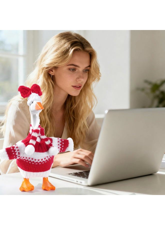 linastu 4 Set 7inch Desk Goose Outfits, Mini Desktop Goose clothes Desk Goose Accessories Set for Magnetic Goose Statue (Hat+ Cloth) Red - Image 4