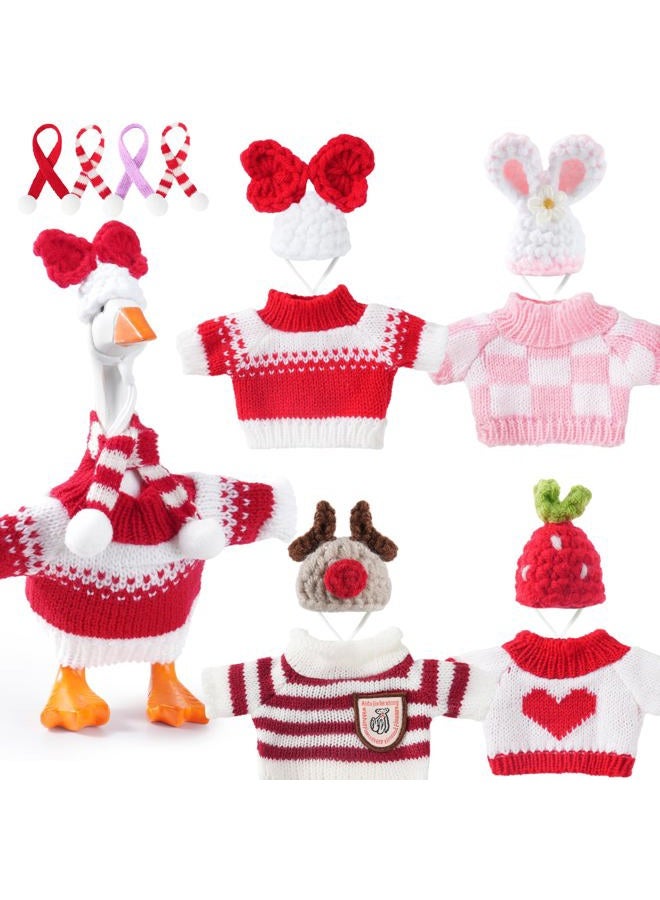 linastu 4 Set 7inch Desk Goose Outfits, Mini Desktop Goose clothes Desk Goose Accessories Set for Magnetic Goose Statue (Hat+ Cloth) Red - Image 1