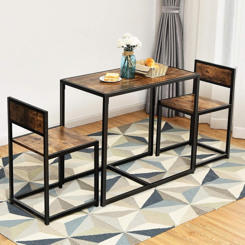 Giantex 3 Piece Dining Set, Industrial Dining Table with 2 Chairs, Small Kitchen Table Set with Metal Frame, Compact Bistro Table Set, Pub Breakfast Table for Small Space, Apartment (Antique) - Image 2