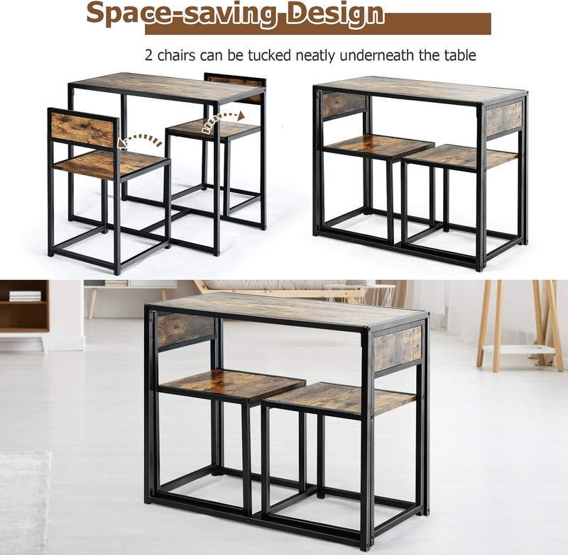 Giantex 3 Piece Dining Set, Industrial Dining Table with 2 Chairs, Small Kitchen Table Set with Metal Frame, Compact Bistro Table Set, Pub Breakfast Table for Small Space, Apartment (Antique) - Image 3