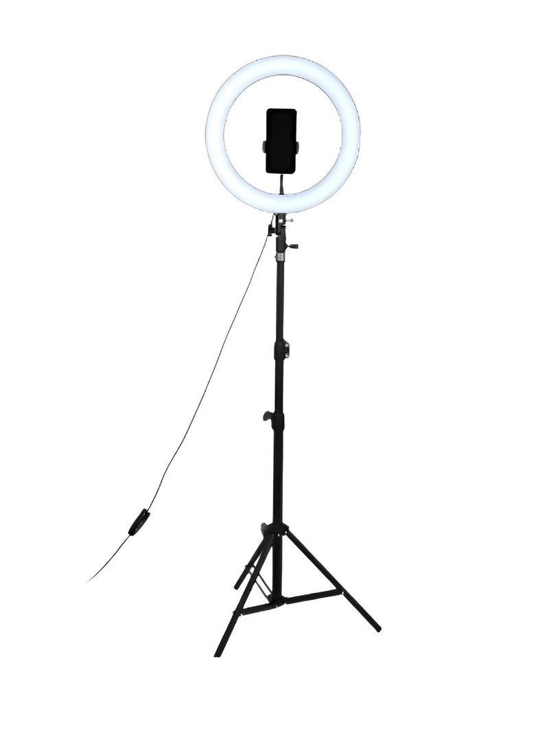 مصباح حلقي LED للتصوير الفوتوغرافي مع حامل ثلاثي القوائم أسود/ أبيض - Image 2