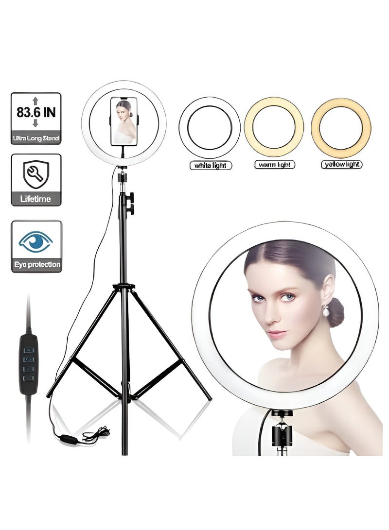 مصباح حلقي LED للتصوير الفوتوغرافي مع حامل ثلاثي القوائم أسود/ أبيض - Image 1