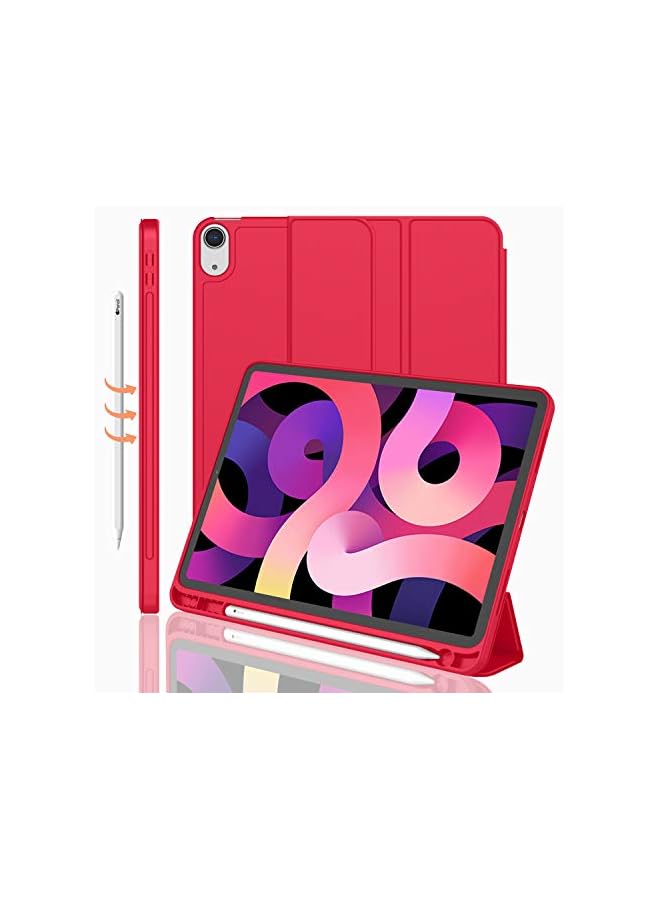 DUSALA iPad Air 11 Inch Case M3(2025) / M2 (2024), iPad Air 5th/4th Generation Case 2022/2020 10.9 Inch with Pencil Holder,Trifold Stand Smart Case with Soft TPU Back(Red) - Image 1