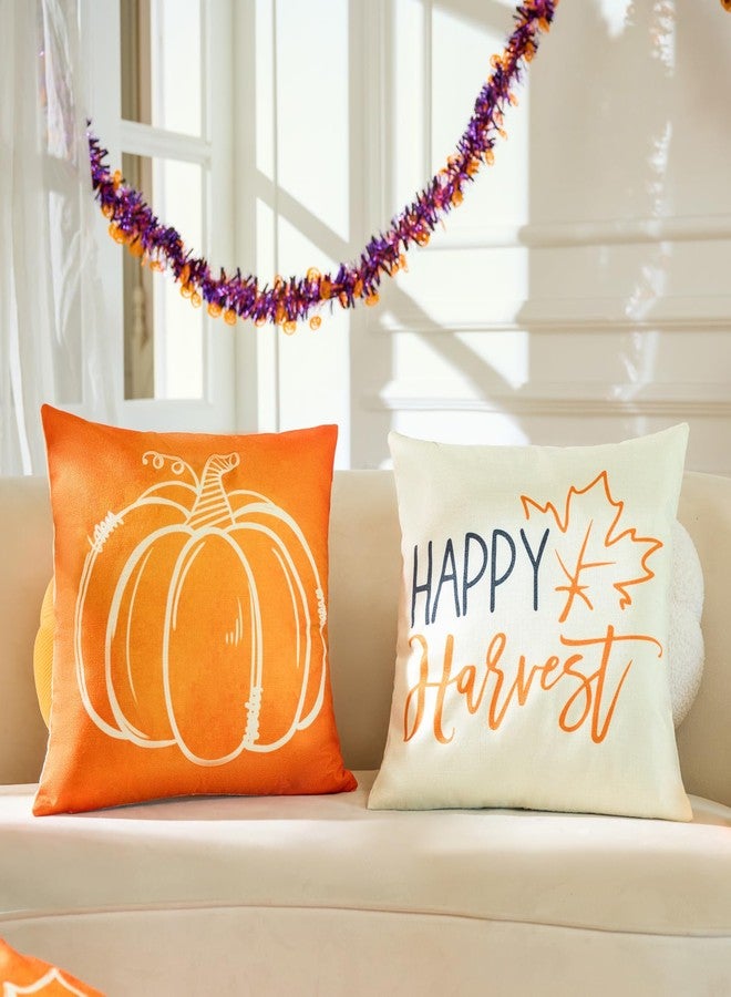 Hongsome Fall Decor-Throw Pillow Covers 18x18 in Set of 4,Pumpkin Linen Pillow Case for Thanksgiving Couch Autumn Holiday Home Outdoor Burnt Orange White Decorations - Image 5
