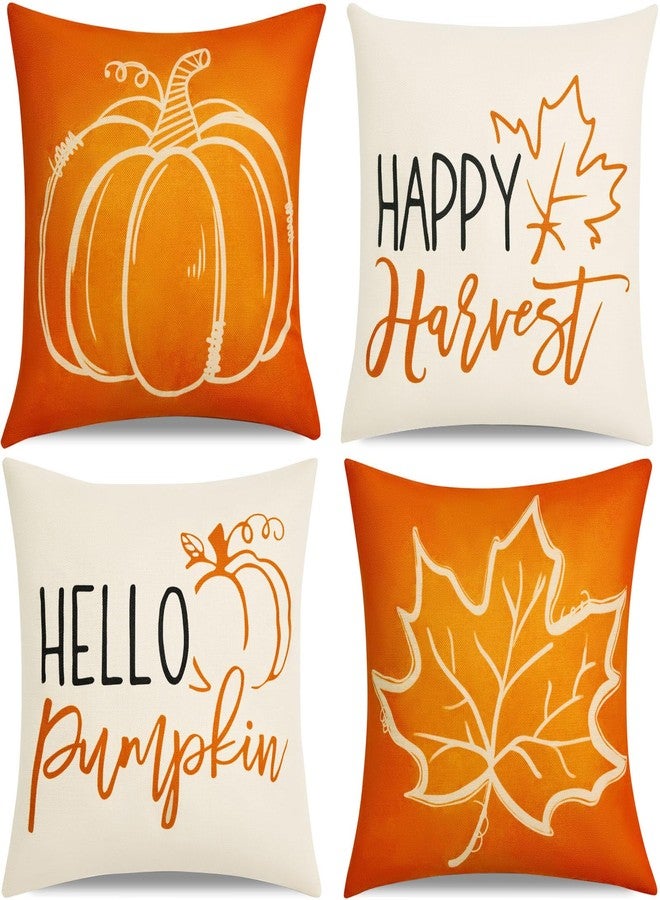 Hongsome Fall Decor-Throw Pillow Covers 18x18 in Set of 4,Pumpkin Linen Pillow Case for Thanksgiving Couch Autumn Holiday Home Outdoor Burnt Orange White Decorations - Image 1