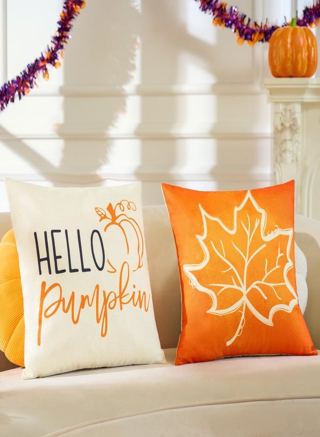 Hongsome Fall Decor-Throw Pillow Covers 18x18 in Set of 4,Pumpkin Linen Pillow Case for Thanksgiving Couch Autumn Holiday Home Outdoor Burnt Orange White Decorations - Image 4
