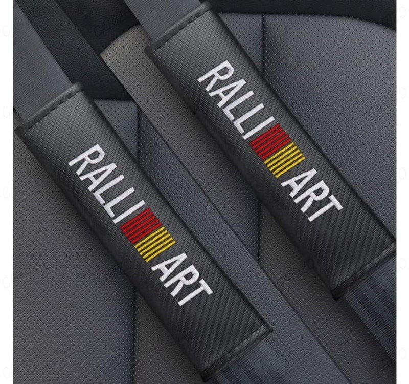 CARIZO 2Pcs. Seat Belt Shoulder Pads for Comfort, Embroidered Logo Leather Car Seat Belt Pads Safety Belt Cover (Ralliart) Compatible with Tata Harrier - Image 1