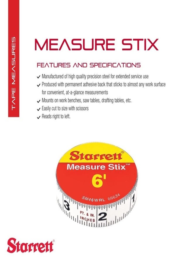 Starrett Tape Measure Stix with Adhesive Backing - Mount to Work Bench, Saw Table, Drafting Table - 1/2" x 6', Standard Imperial, Right-Left Reading - SM46WRL - Image 2