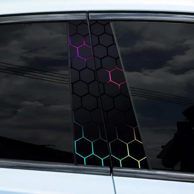AuMoHall 2 PCS Honeycomb Car Center Pillar Stickers - Holographic Laser Vinyl Decals - Image 1
