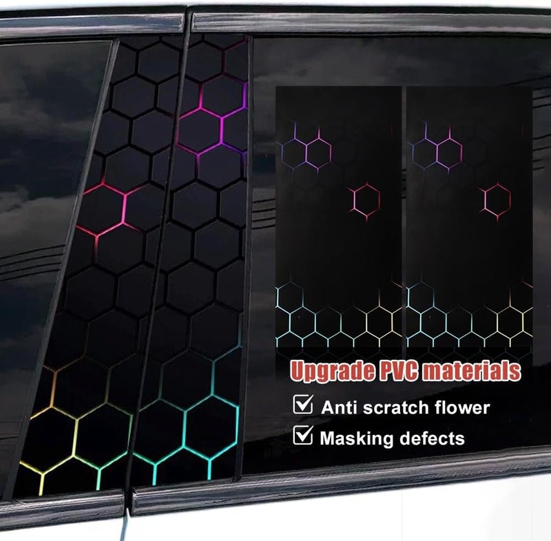 AuMoHall 2 PCS Honeycomb Car Center Pillar Stickers - Holographic Laser Vinyl Decals - Image 4