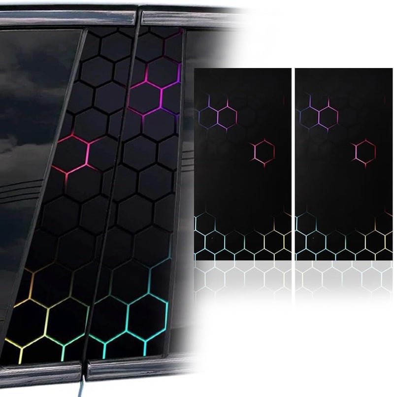 AuMoHall 2 PCS Honeycomb Car Center Pillar Stickers - Holographic Laser Vinyl Decals - Image 3
