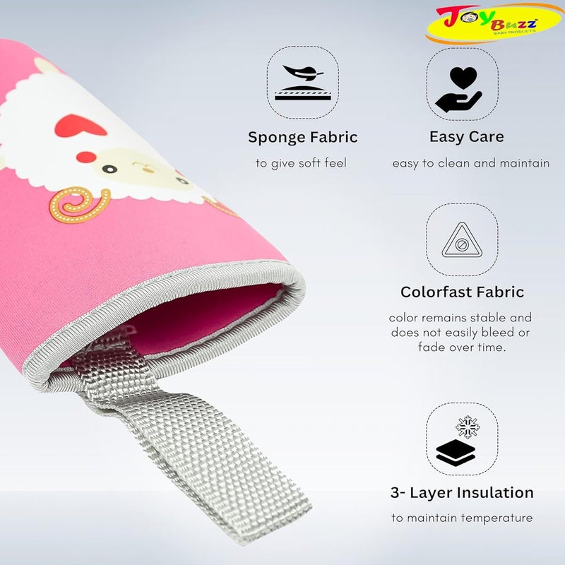 Joy Buzz Cute Animated Patterned Soft Stretchable Baby Feeding Bottle Cover with Easy to Hold Strap for 120ml, 150ml, 240ml (Pink) - Image 5
