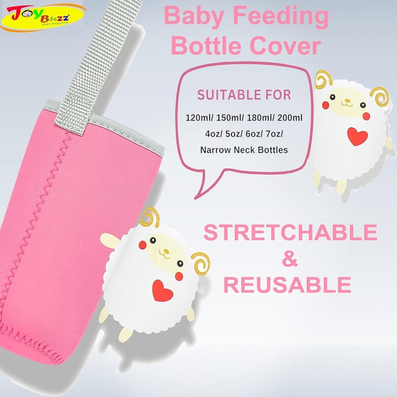 Joy Buzz Cute Animated Patterned Soft Stretchable Baby Feeding Bottle Cover with Easy to Hold Strap for 120ml, 150ml, 240ml (Pink) - Image 2