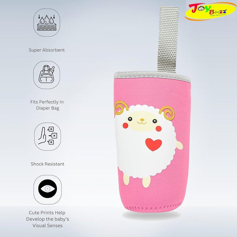 Joy Buzz Cute Animated Patterned Soft Stretchable Baby Feeding Bottle Cover with Easy to Hold Strap for 120ml, 150ml, 240ml (Pink) - Image 4