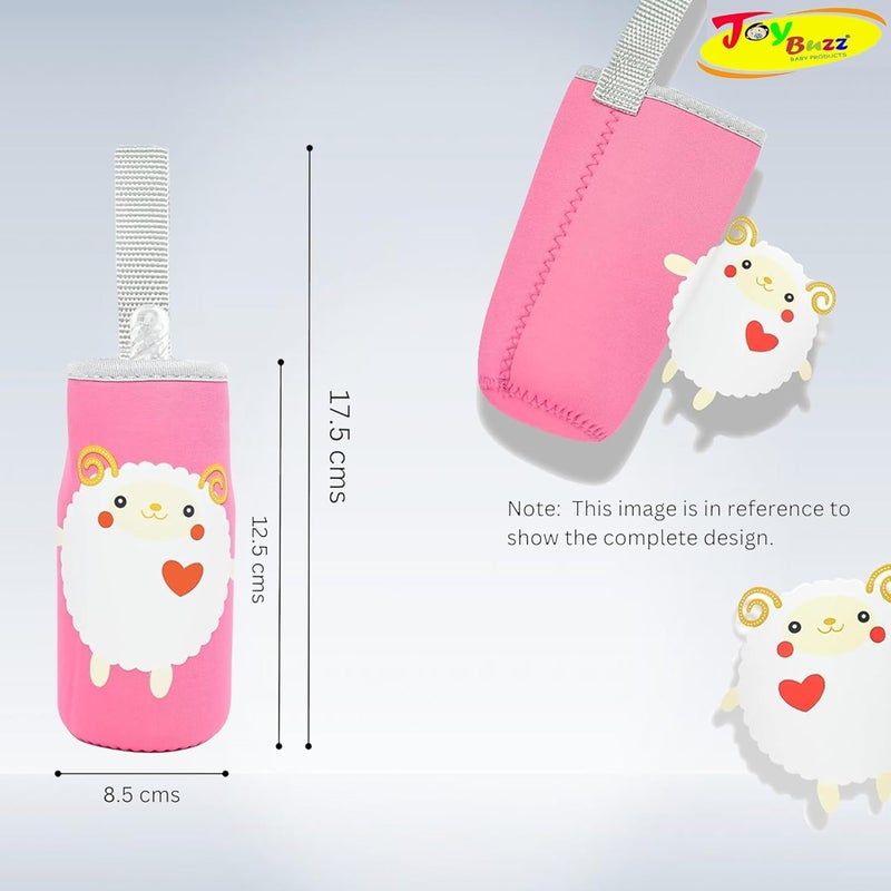 Joy Buzz Cute Animated Patterned Soft Stretchable Baby Feeding Bottle Cover with Easy to Hold Strap for 120ml, 150ml, 240ml (Pink) - Image 3