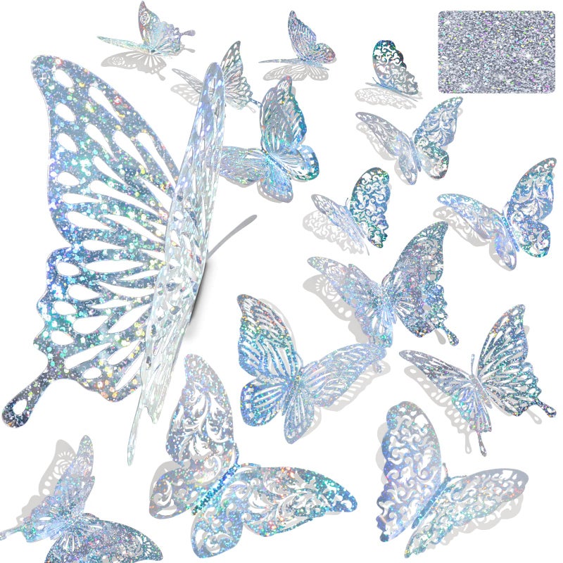 60 Pcs 3D Sequined Purple Butterfly Wall Decor Stickers 5 Styles 3 Sizes Holographic Butterfly Decor for Kids Dorm Room  Wedding Decor