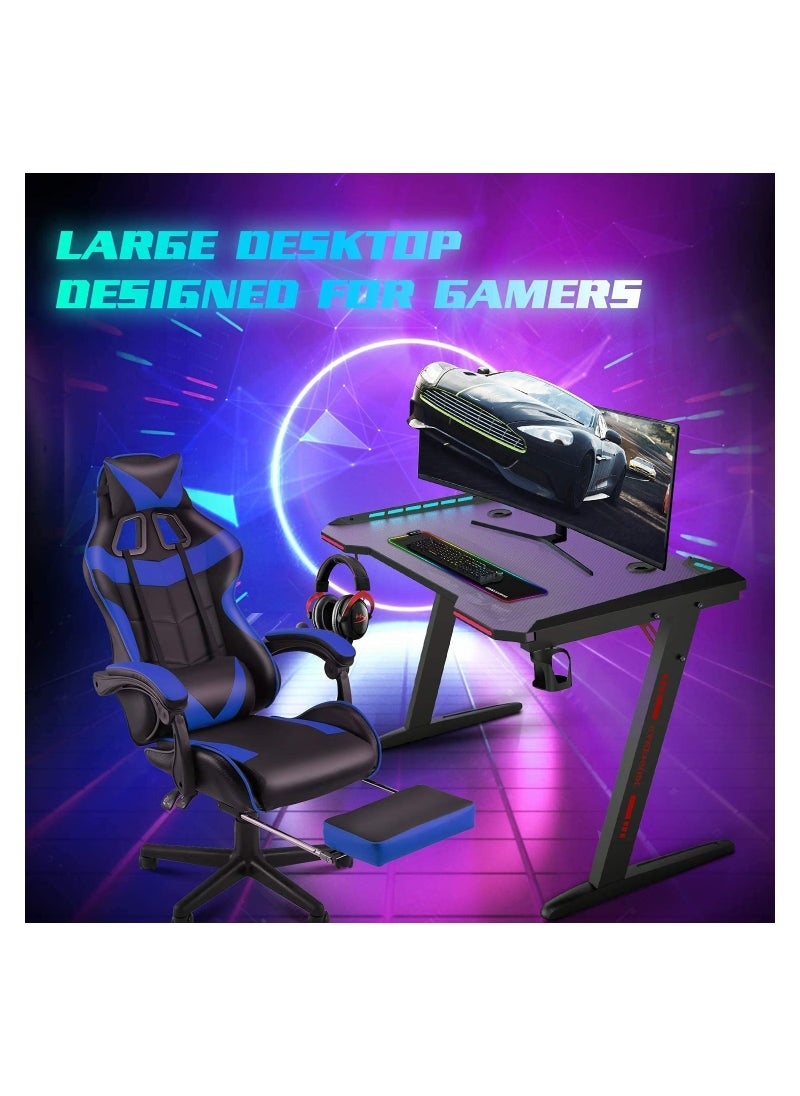 Royal Polar - RoyalPolar Gaming Desk with RGB LED Lights wireless remote PC Computer Desk Z Shaped Gamer Home Office Table with Handle Rack Cup Holder  Headphone Hook - Image 1
