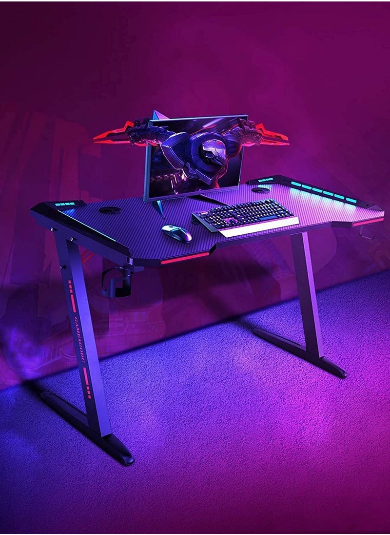 Royal Polar - RoyalPolar Gaming Desk with RGB LED Lights wireless remote PC Computer Desk Z Shaped Gamer Home Office Table with Handle Rack Cup Holder  Headphone Hook - Image 1