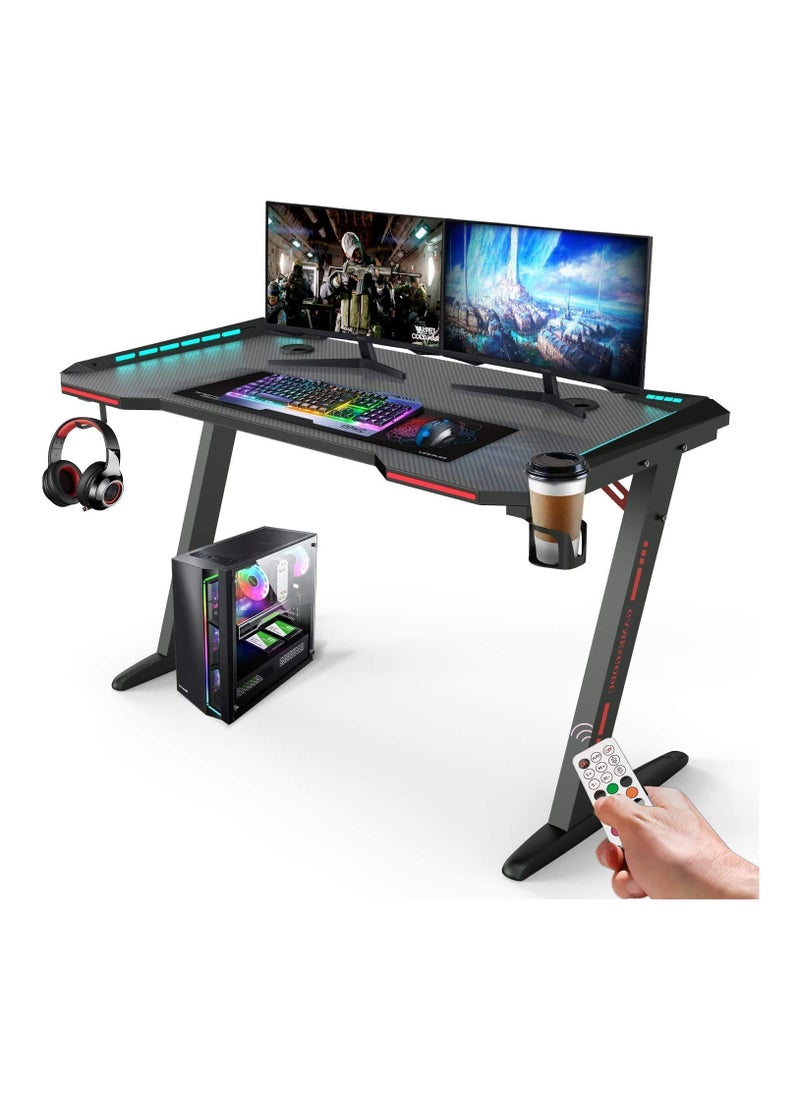 Royal Polar - RoyalPolar Gaming Desk with RGB LED Lights wireless remote PC Computer Desk Z Shaped Gamer Home Office Table with Handle Rack Cup Holder  Headphone Hook - Image 1