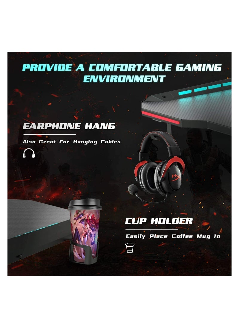 Royal Polar - RoyalPolar Gaming Desk with RGB LED Lights wireless remote PC Computer Desk Z Shaped Gamer Home Office Table with Handle Rack Cup Holder  Headphone Hook - Image 1