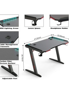 Royal Polar RoyalPolar Gaming Desk with RGB LED Lights wireless remote PC Computer Desk Z Shaped Gamer Home Office Table with Handle Rack Cup Holder  Headphone Hook  - Image 2