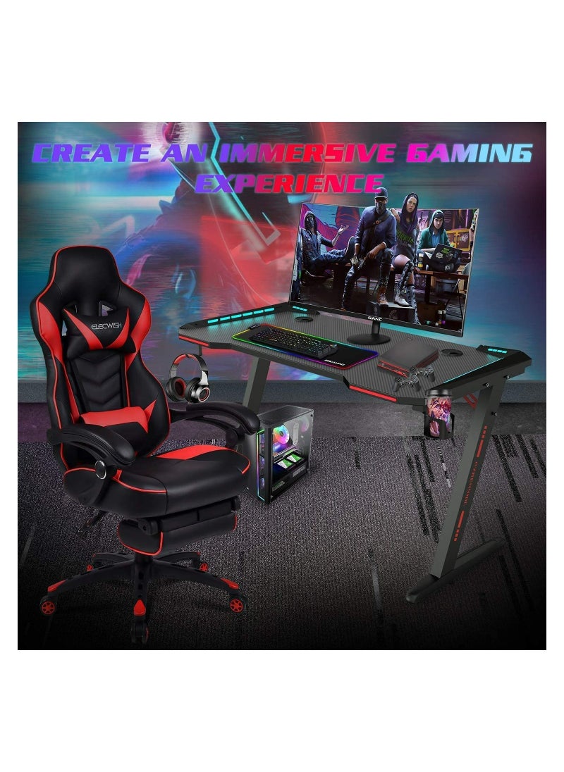 Royal Polar - RoyalPolar Gaming Desk with RGB LED Lights wireless remote PC Computer Desk Z Shaped Gamer Home Office Table with Handle Rack Cup Holder  Headphone Hook - Image 1