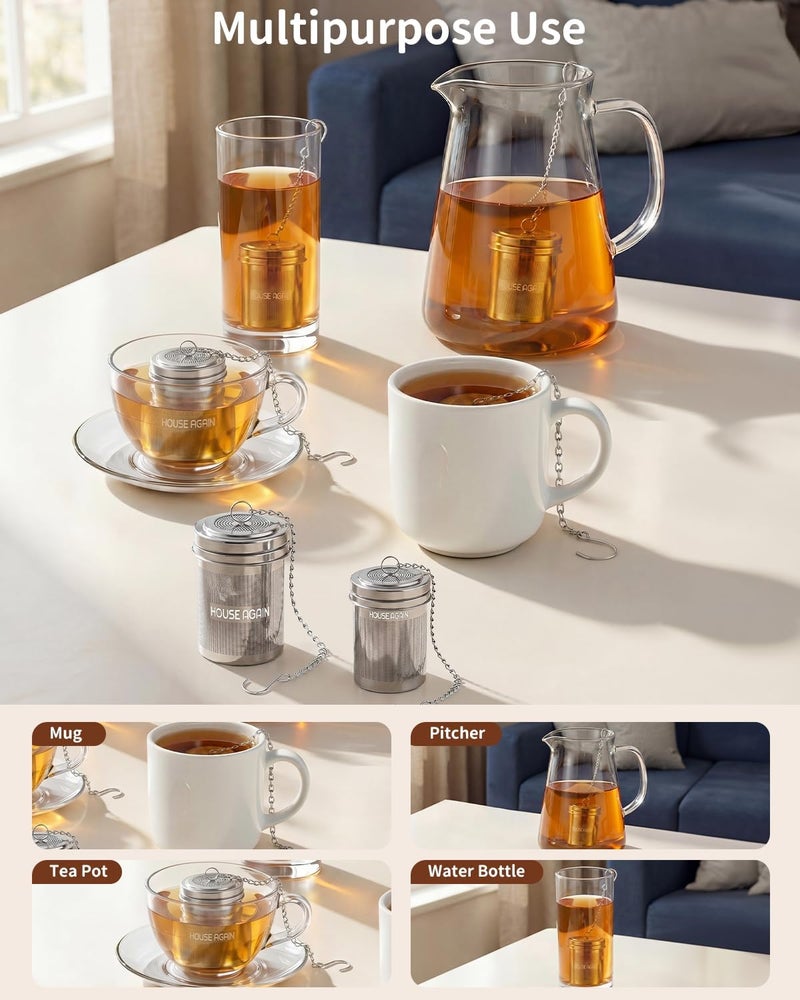 HOUSE AGAIN Large Tea Infuser with Scoop, Extra Fine Mesh Tea Strainers for Loose Tea & Spice Infuser for Cooking, 304 Stainless Steel, Loose Leaf Tea Steeper for Brew Tea Spices & Seasonings - Image 4