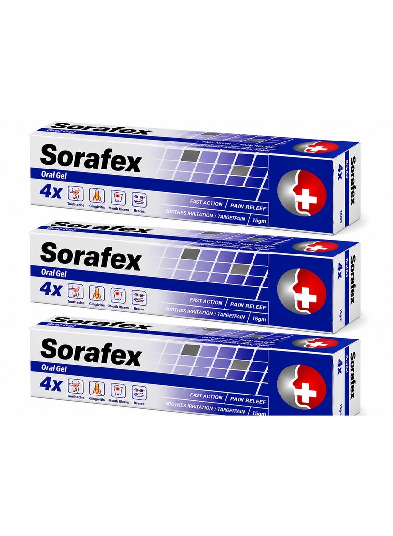 Sorafex Oral Gel 15G 3PCS – Fast Relief for Toothache, Mouth Ulcers, Gum Pain & Braces Irritation