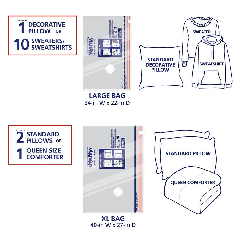 Hefty Shrink-Pak Vacuum Storage Bags - Space Saver Vacuum Storage Bags for Under Bed Storage  Clothing and Comforter Storage  Odor Resistant  3X More Storage Space - 3 Large  3 XL Vacuum Storage Bags - Image 4