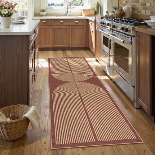 La Home Lahome Enfys Modern Rainbow Easy Jute 2x6 Runner Rug Red Runners for Hallways Non Slip Washable Kitchen Rugs Farmhouse Stain Resistant Non Shedding Indoor Outdoor Carpet for Laundry Entryway - Image 3