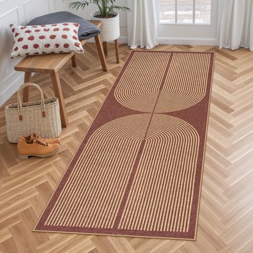 La Home Lahome Enfys Modern Rainbow Easy Jute 2x6 Runner Rug Red Runners for Hallways Non Slip Washable Kitchen Rugs Farmhouse Stain Resistant Non Shedding Indoor Outdoor Carpet for Laundry Entryway - Image 1