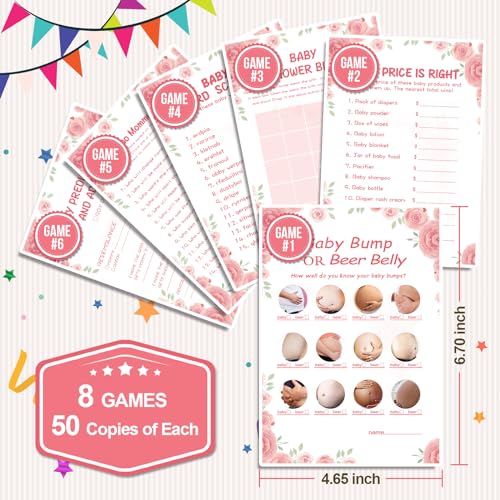 OLOUTAB Baby Shower Games for Girl-8 Games,Fun and Easy to Play,Includes Baby Shower Bingo,Price is Right,Guess Who Mommy or Daddy,Word Scramble,Prediction and Advice,How Big is Mommys Belly,Pacifier Hunt - Image 2