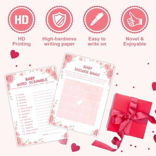 OLOUTAB Baby Shower Games for Girl-8 Games,Fun and Easy to Play,Includes Baby Shower Bingo,Price is Right,Guess Who Mommy or Daddy,Word Scramble,Prediction and Advice,How Big is Mommys Belly,Pacifier Hunt - Image 4