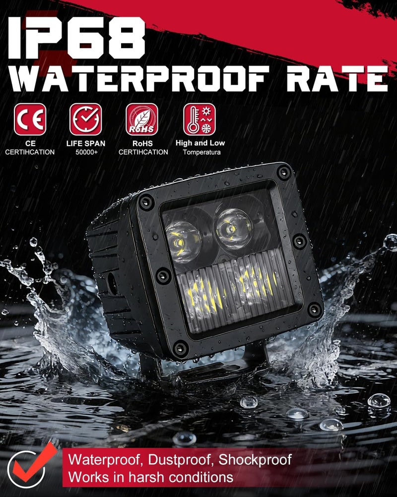 OFFROADTOWN مكعبات LED، 3 إنش 80 واط مصابيح CREE LED للقيادة على الطرق الوعرة، مصابيح ضباب، ضوء احتياطي، ضوء عكسي للشاحنات، UTV، SUV، ATV، الدراجات النارية، البيك أب، القوارب - 2 قطع مجموعة شعاع - Image 5