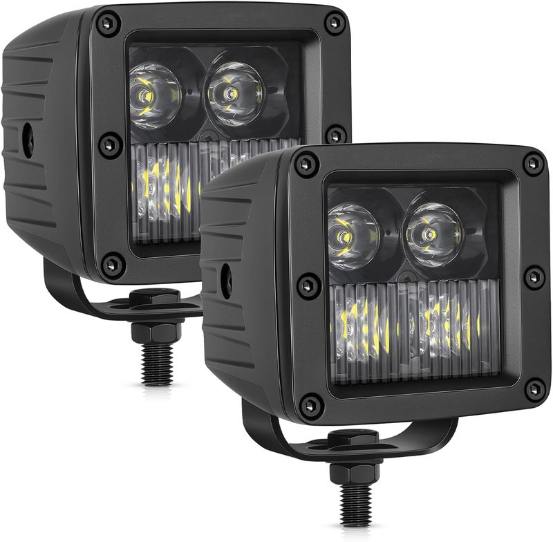 OFFROADTOWN مكعبات LED، 3 إنش 80 واط مصابيح CREE LED للقيادة على الطرق الوعرة، مصابيح ضباب، ضوء احتياطي، ضوء عكسي للشاحنات، UTV، SUV، ATV، الدراجات النارية، البيك أب، القوارب - 2 قطع مجموعة شعاع - Image 1