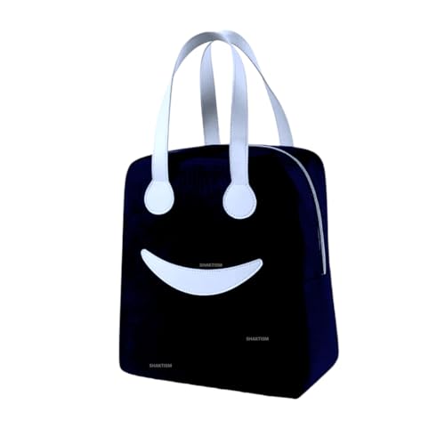 Shaktism Lunch Bags Large Insulated Lunch Tiffin Carry Bag | Pastel Color Smiley Big Size Hot Cold Bag For Office Travel School Picnic For Girls, Boys, Men & Women (Black) - Nylon, 8.5 Litres - Image 1